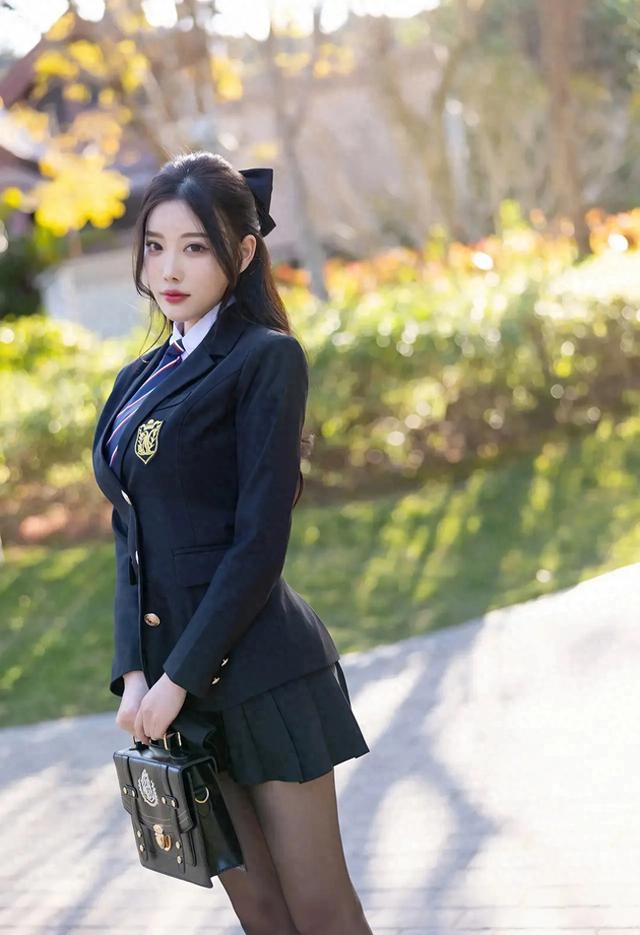 性感女神楊晨晨：學(xué)院JK裙搭配黑絲馬丁，美女魅力四射