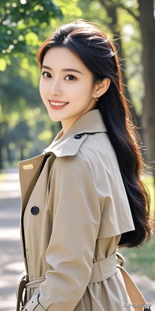 秋風(fēng)中的優(yōu)雅女神:穿風(fēng)衣的她