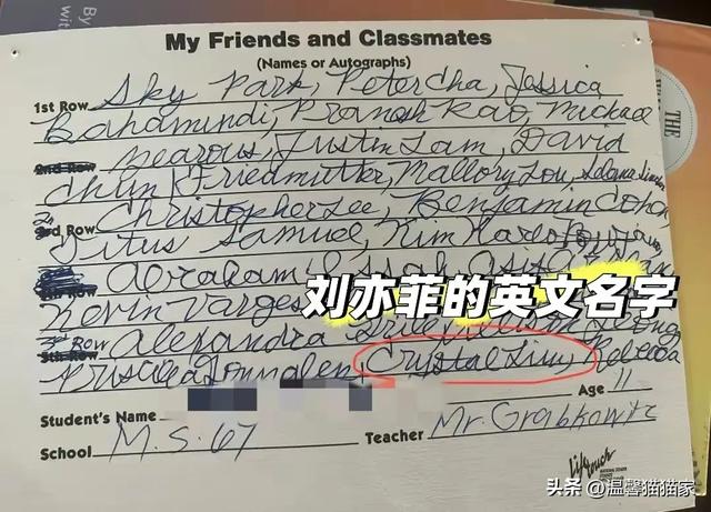 劉亦菲美國初中同學(xué)曬班級合照，12歲劉亦菲坐c位驚艷，還是校花
